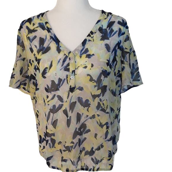 Banana Republic Floral Print Sheer Short Sleeve Top - Picture 1 of 8